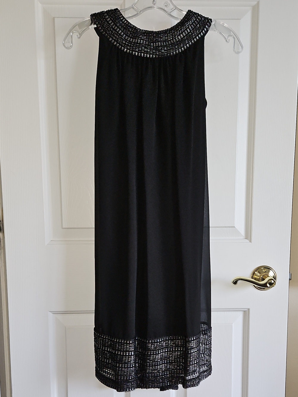 SLNY Black Dress w Silver Colored Embelished Egyptian Style Collar and Hem Line
